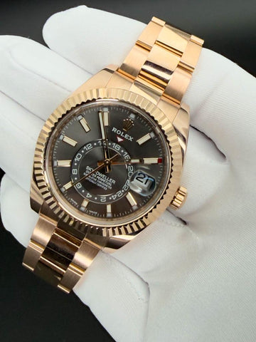 Rolex Sky-Dweller 326935 18k Everose Gold Grey Dial Full Set